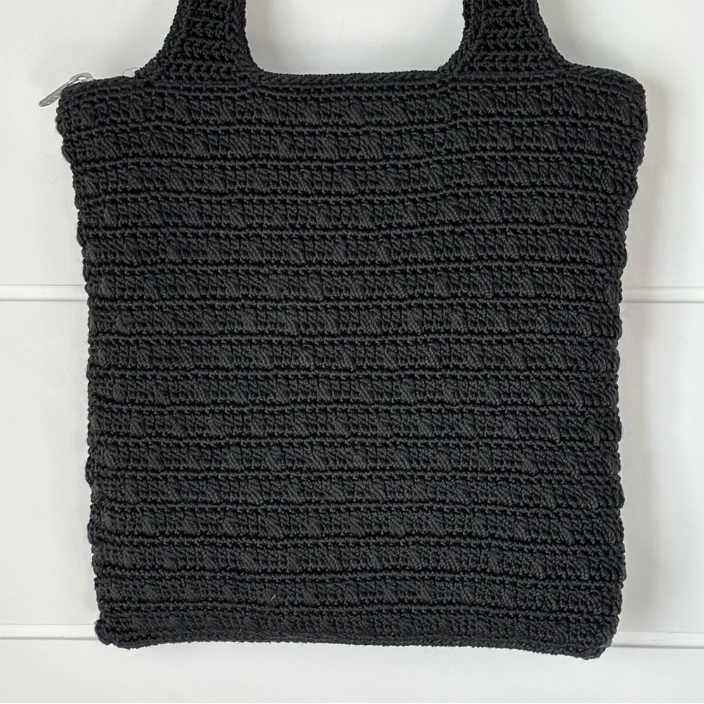 The Sak Black Crochet Knit Handbag Satchel Tote Bag
